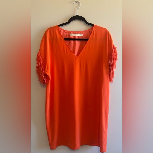 Marie Oliver Andi Fringe Mini Dress – Red Ochre / Orange Size Medium | 100% Silk - Picture 1 of 6
